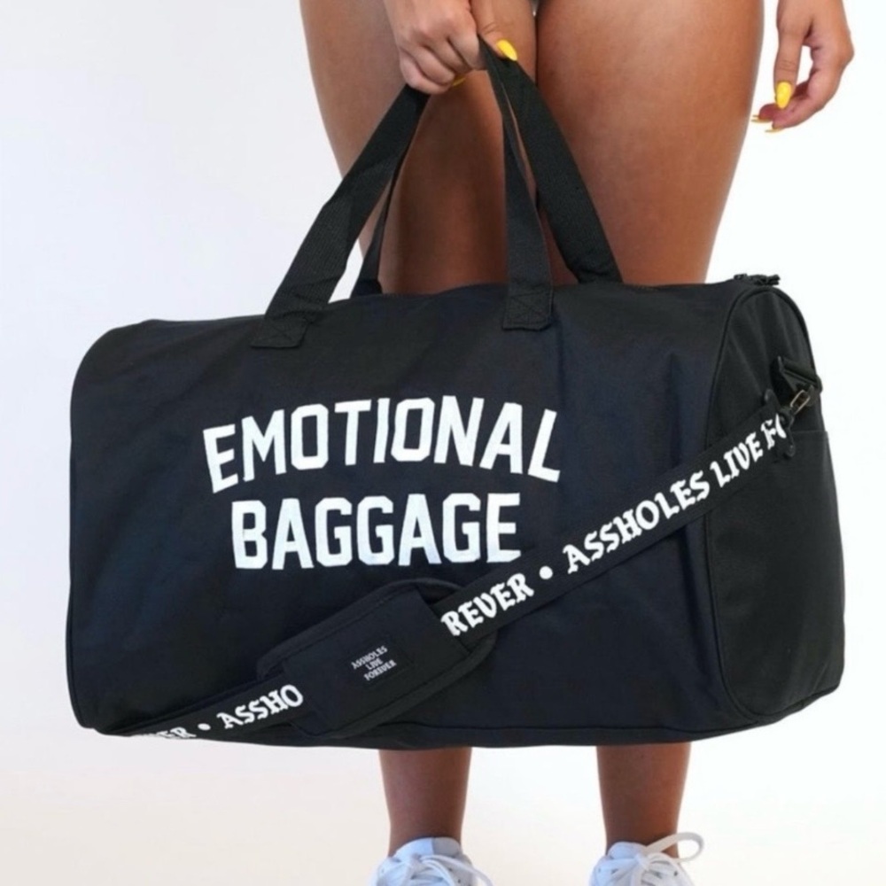 Emotional Baggage Solid Black with Black Printed Strap Duffle Bag